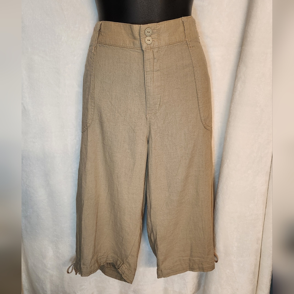 Gloria Vanderbilt Lydia Capri Linen Pants Latte Size 16 New With Tag